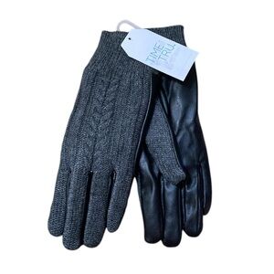 Time And Tru Media Knit And Faux Leather Gloves